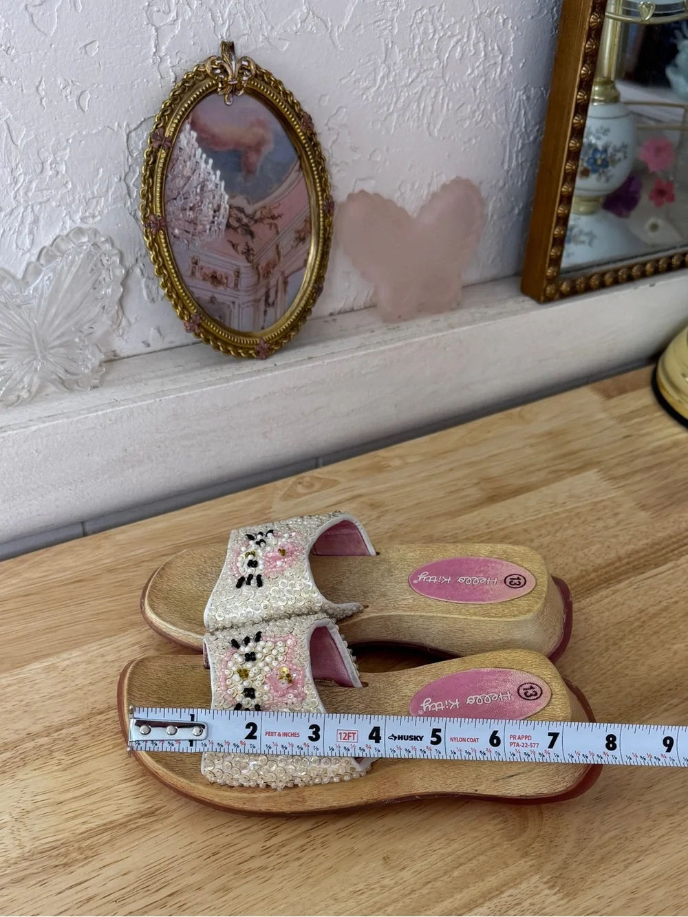 Vintage Hello Kitty Beaded Sandals Kids Size 13 Y2K Kawaii Pearl Sequin Platform